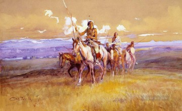Partido indio 1915 Charles Marion Russell Indios Americanos Pinturas al óleo